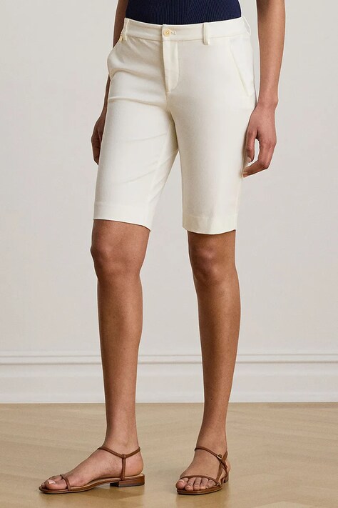 Lauren Ralph Lauren pantaloni scurti femei, culoarea alb, neted, medium waist