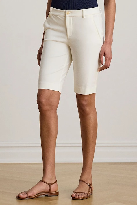 Lauren Ralph Lauren pantaloni scurti femei, culoarea alb, neted, medium waist