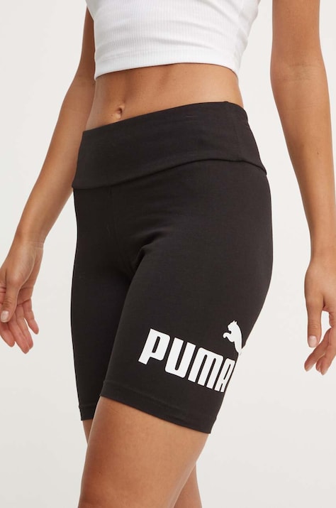 Puma pantaloni scurți 84834701 femei, culoarea negru, cu imprimeu, medium waist 84834701 848347