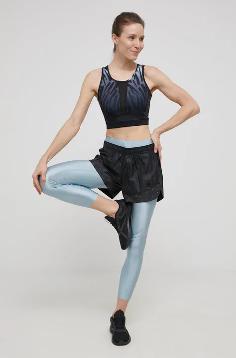 adidas Performance rövidnadrág HC1662 női, fekete, mintás, közepes derékmagasságú