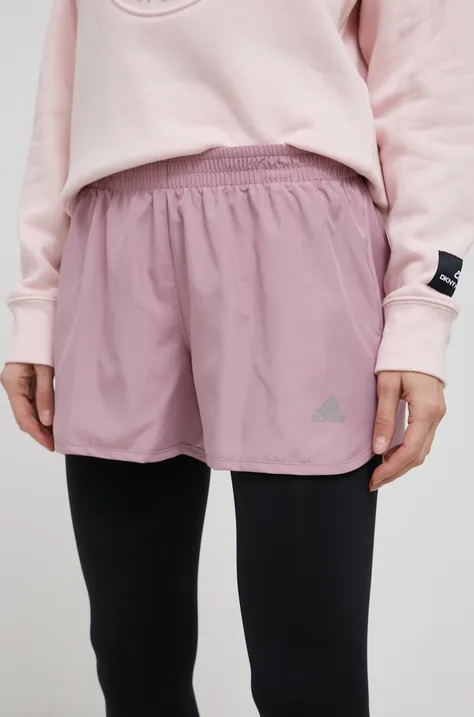 Къс панталон за бягане adidas Performance HD2810 дамско в розово с изчистен дизайн с висока талия