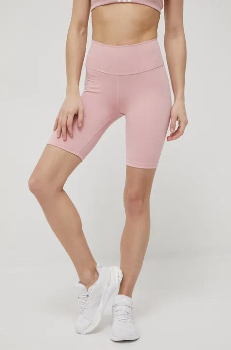 Къс панталон за трениране adidas Performance Optime HG1418 дамски в розово с изчистен дизайн с висока талия