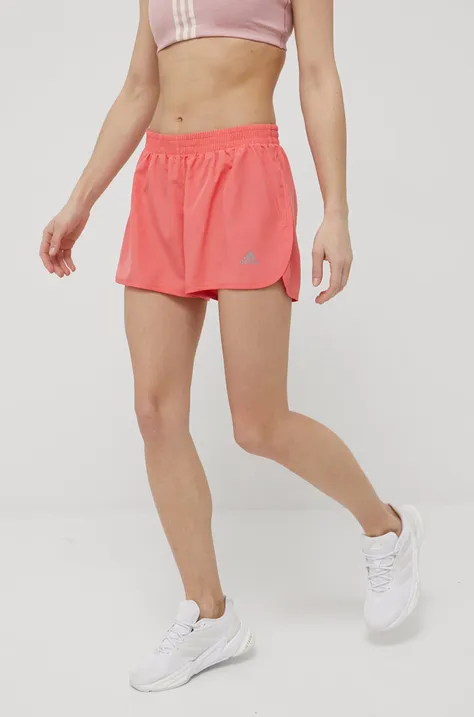 adidas Performance pantaloni scurți de alergare HH9200 femei, culoarea roz, neted, medium waist