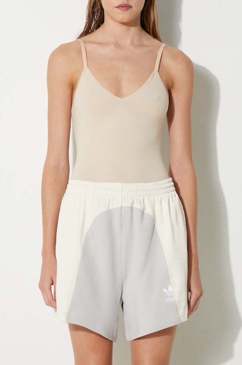 Kraťasy adidas Originals Adicolor dámské, šedá barva, vzorované, high waist, HC7038-WONWHI