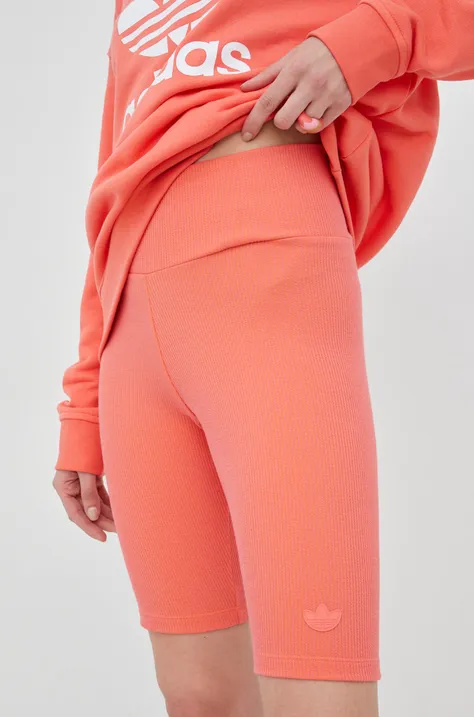 Kratke hlače adidas Originals Trefoil Moments za žene, boja: ružičasta, glatki materijal, visoki struk, HF2106-SMTR/BRANG