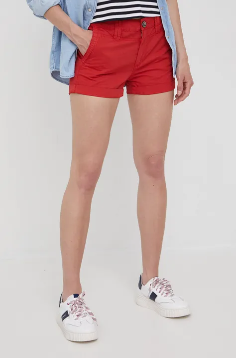 Bavlnené šortky Pepe Jeans Balboa Short dámske, červená farba, jednofarebné, stredne vysoký pás