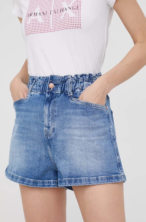 Rifľové krátke nohavice Pepe Jeans Reese Short dámske, jednofarebné, vysoký pás