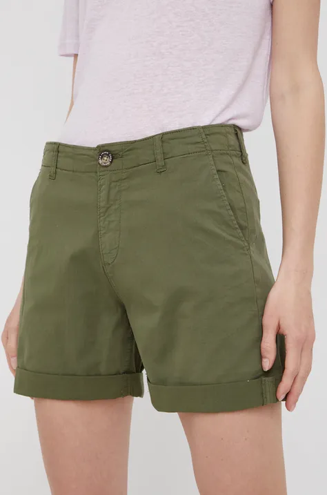 Pepe Jeans szorty JUNIE damskie kolor zielony gładkie medium waist