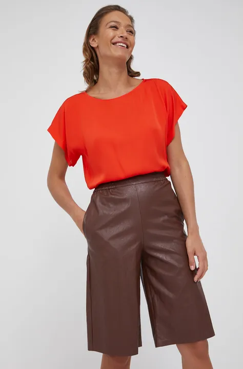 Sisley szorty damskie kolor brązowy gładkie high waist