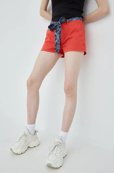 Superdry rövidnadrág női, piros, sima, közepes derékmagasságú