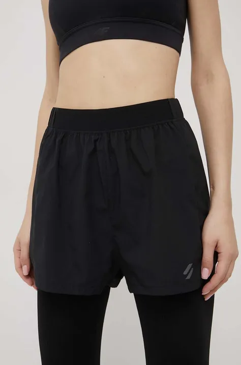 Къси панталони Superdry дамско в черно с изчистен дизайн с висока талия