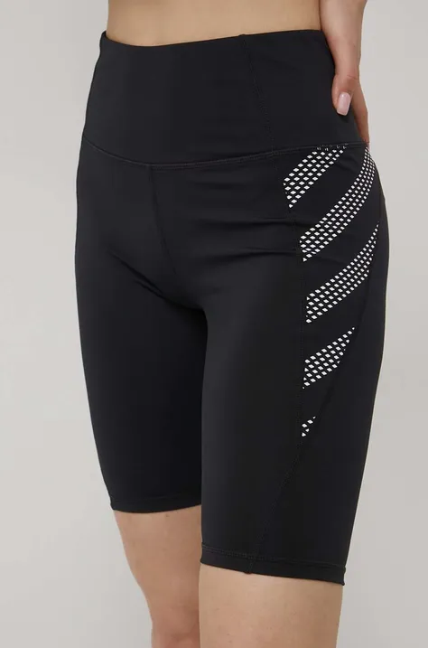 Superdry pantaloni scurti femei, culoarea negru, cu imprimeu, high waist