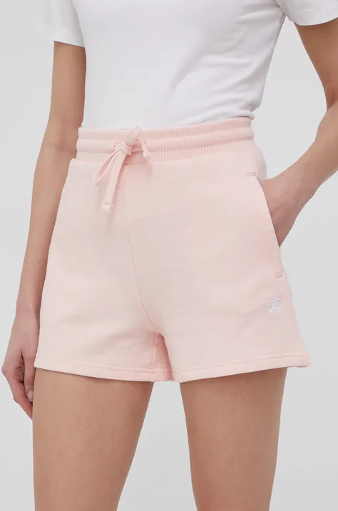 Pamučne kratke hlače Dc za žene, boja: ružičasta, glatke, visoki struk