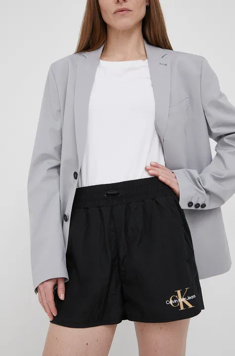 Шорты Calvin Klein Jeans женские цвет чёрный с принтом средняя посадка