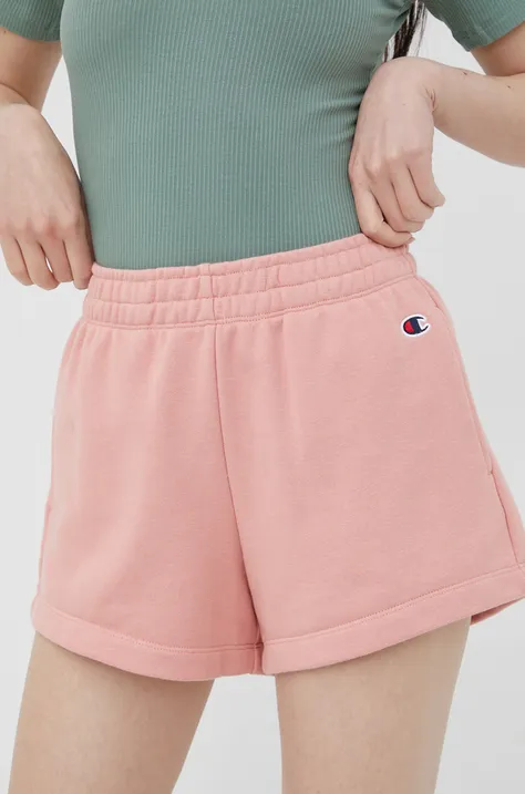 Kratke hlače Champion za žene, boja: ružičasta, glatki materijal, visoki struk, 114926-BS148