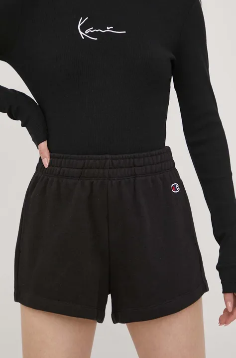 Kratke hlače Champion za žene, boja: crna, glatki materijal, visoki struk, 114926-BS148