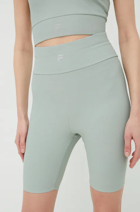 Kratke hlače za trening Fila Cassino za žene, boja: zelena, glatki materijal, visoki struk