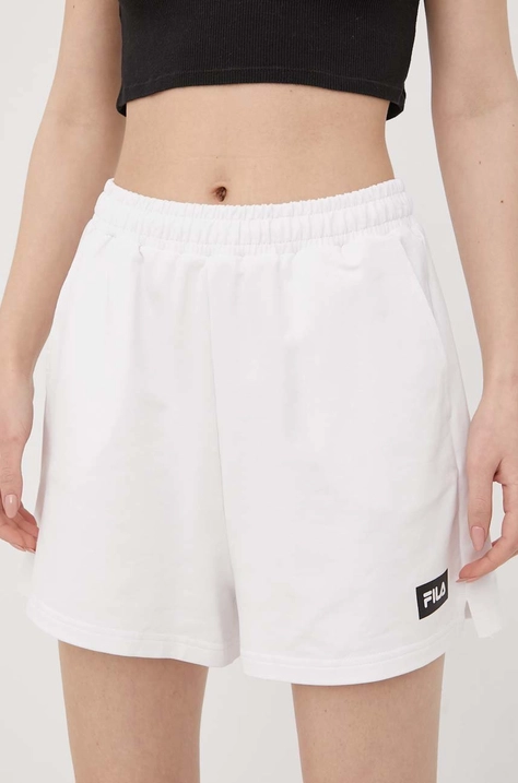 Fila szorty damskie kolor biały z nadrukiem high waist