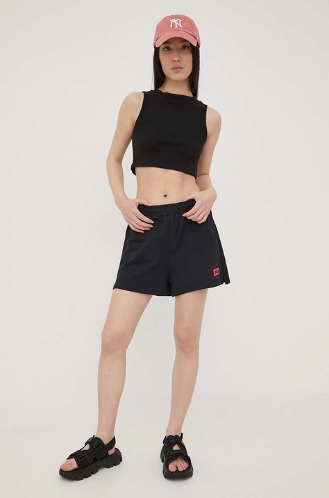 Fila pantaloni scurti femei, culoarea negru, cu imprimeu, high waist