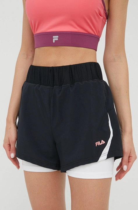 Fila pantaloni scurți de antrenament Ringe femei, culoarea negru, modelator, medium waist