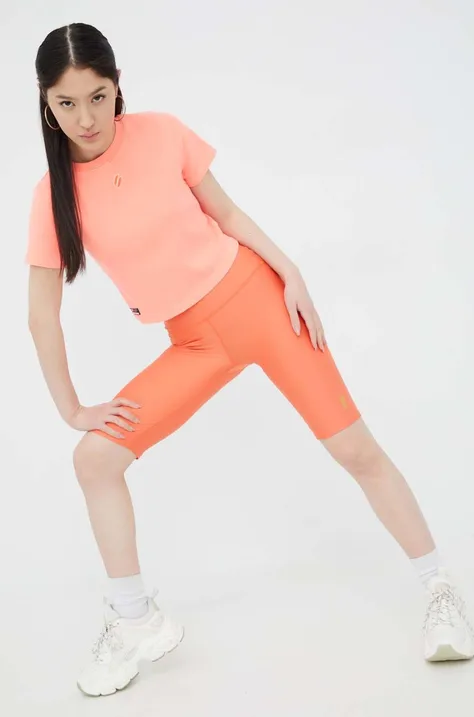P.E Nation pantaloni scurți de antrenament Scoreline femei, culoarea portocaliu, neted, high waist