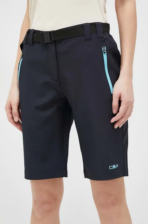 Kratke outdoor hlače CMP za žene, boja: crna, glatki materijal, visoki struk