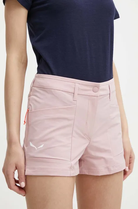 Salewa pantaloni scurți outdoor Puez culoarea roz, neted, medium waist, 00-0000028315
