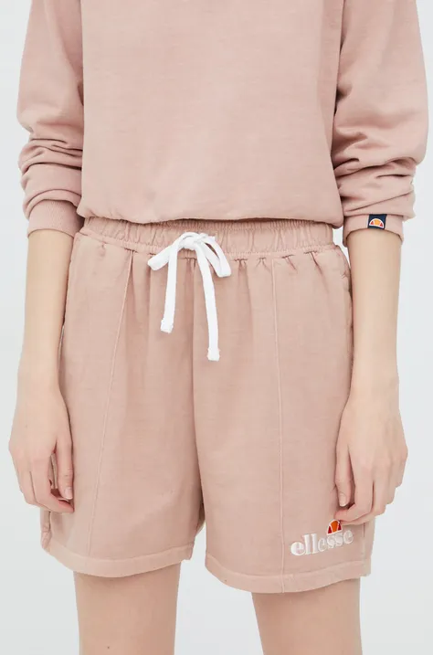 Bavlněné šortky Ellesse dámské, růžová barva, s aplikací, high waist, SGM13151-PINK