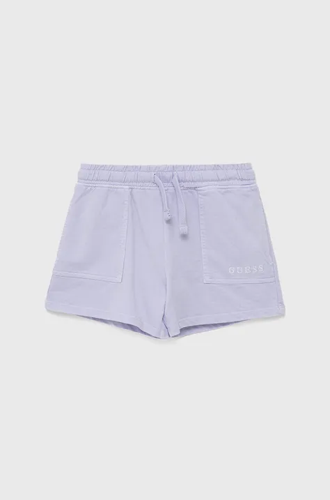 Otroške bombažne kratke hlače Guess vijolična barva