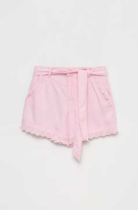 Guess pantaloni scurti copii culoarea roz, neted