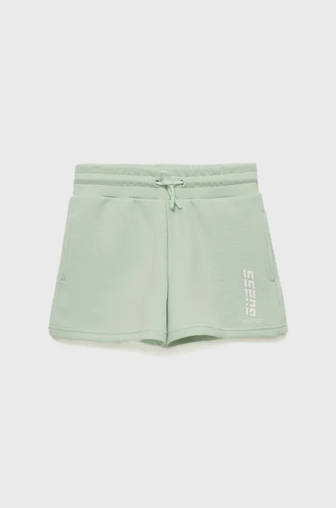 Detské krátke nohavice Guess zelená farba, s potlačou, nastaviteľný pás