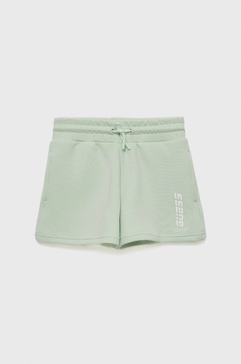 Guess pantaloni scurti copii culoarea verde, cu imprimeu, talie reglabila