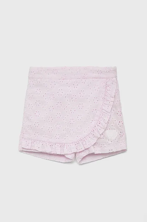 Guess pantaloni scurți din bumbac pentru copii culoarea roz, neted