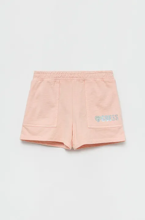 Dječje pamučne kratke hlače Guess boja: ružičasta, s tiskom