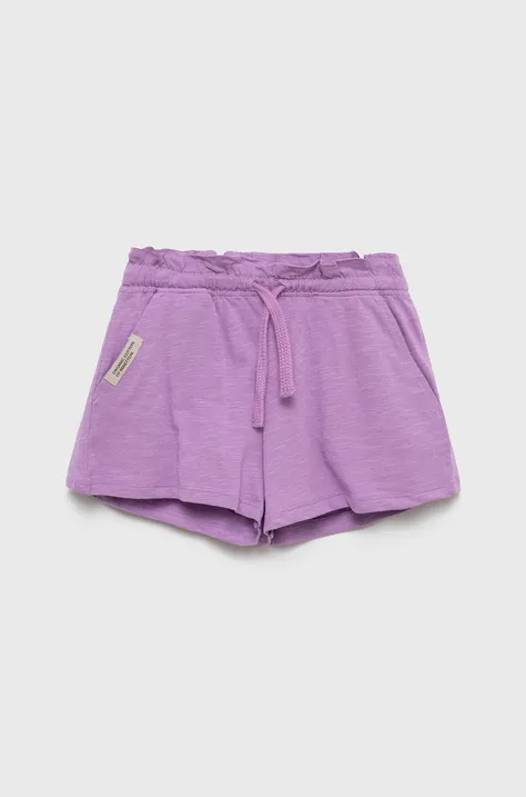 Детски памучен къс панталон United Colors of Benetton в лилаво с изчистен дизайн