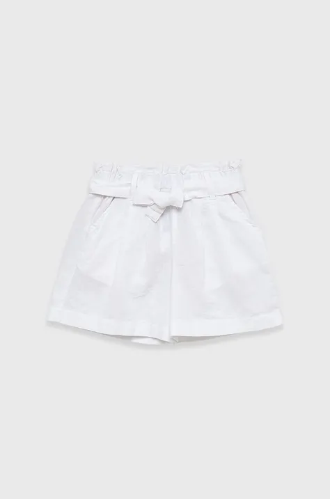 United Colors of Benetton pantaloni scurți de in pentru copii culoarea alb, neted
