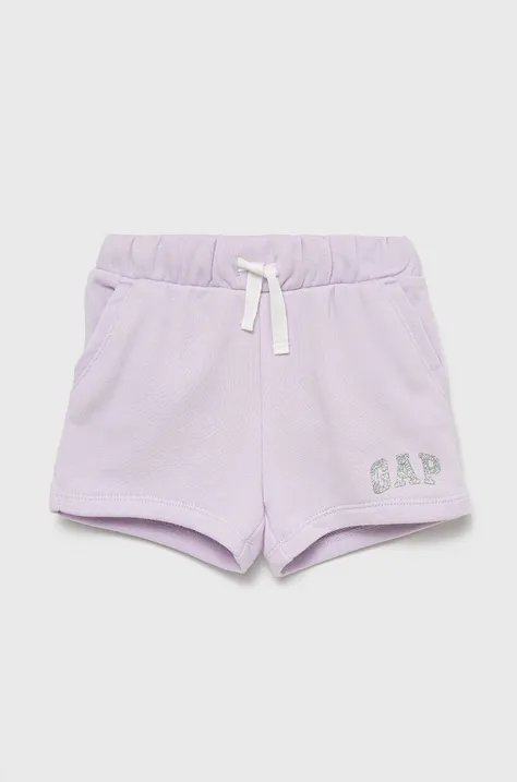 Detské krátke nohavice GAP fialová farba, s potlačou, nastaviteľný pás