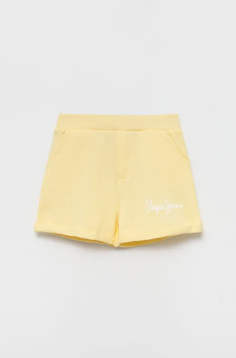 Detské bavlnené šortky Pepe Jeans žltá farba, s potlačou, nastaviteľný pás