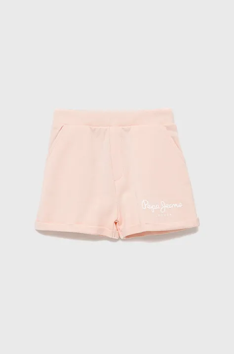 Pepe Jeans pantaloni scurți din bumbac pentru copii culoarea roz, cu imprimeu, talie reglabila