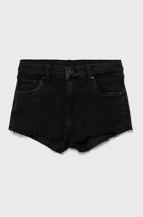 Pepe Jeans szorty jeansowe dziecięce kolor czarny gładkie regulowana talia