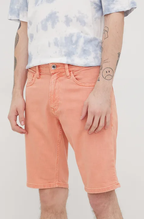 Rifľové krátke nohavice Tom Tailor pánske, oranžová farba,