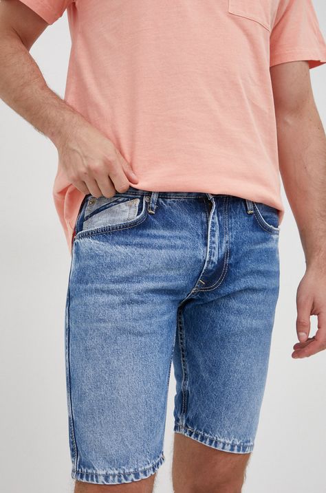 Rifľové krátke nohavice Pepe Jeans Stanley Short Logo