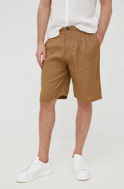 Lanene kratke hlače Sisley za muškarce, boja: smeđa