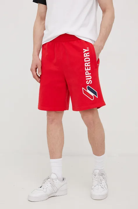 Pamučne kratke hlače Superdry za muškarce, boja: crvena