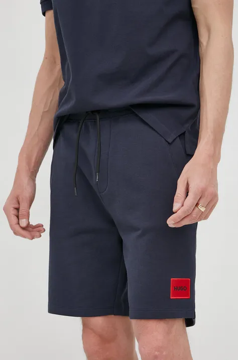 Bombažne kratke hlače HUGO mornarsko modra barva