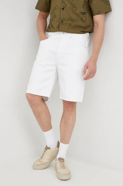 Kratke hlače iz jeansa Calvin Klein Jeans moško, bela barva