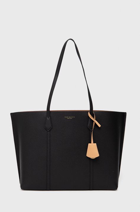 Δερμάτινη τσάντα Tory Burch χρώμα: μαύρο