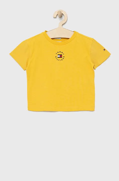 Tommy Hilfiger tricou de bumbac pentru copii culoarea galben, neted