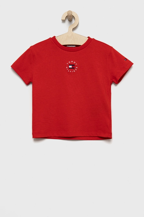 Tommy Hilfiger t-shirt bawełniany dziecięcy kolor czerwony gładki