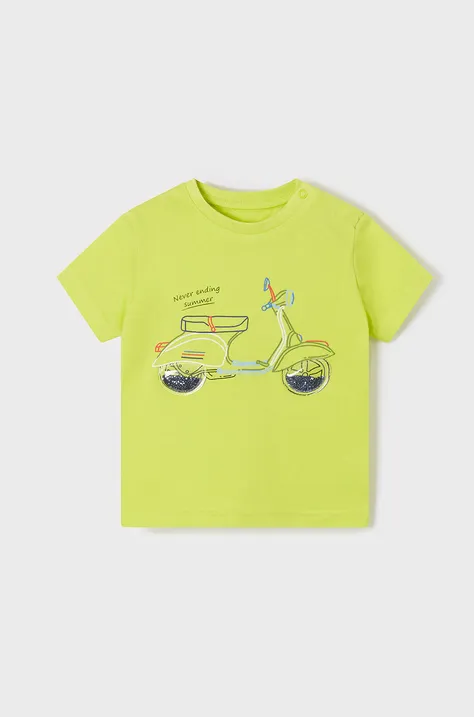 Mayoral T-shirt bawełniany dziecięcy kolor zielony z nadrukiem